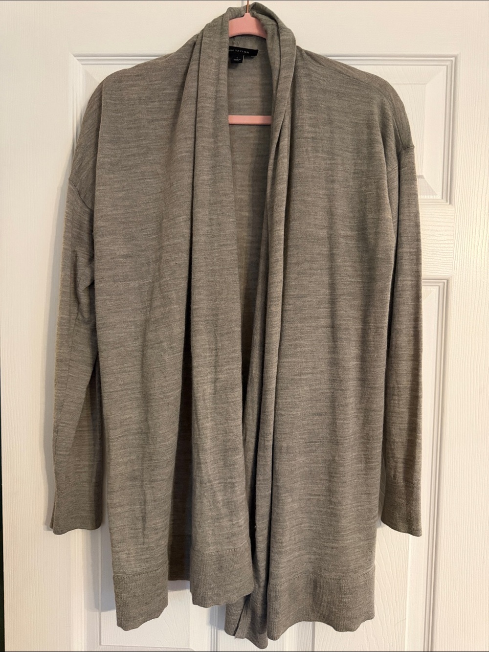 Ann Taylor Gray Draped Open Cardigan